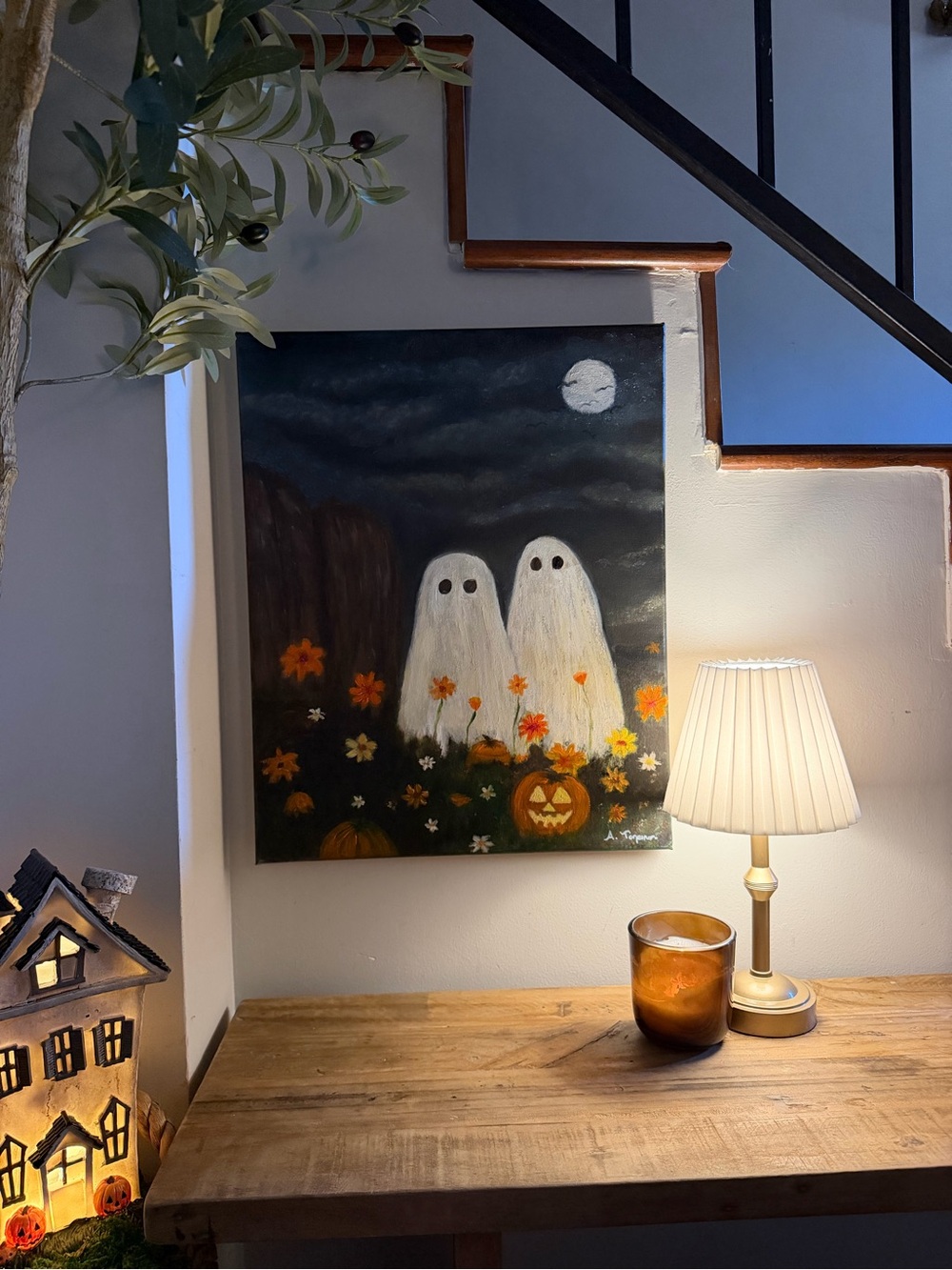 Original-Hand-Painted Halloween Ghost Canvas